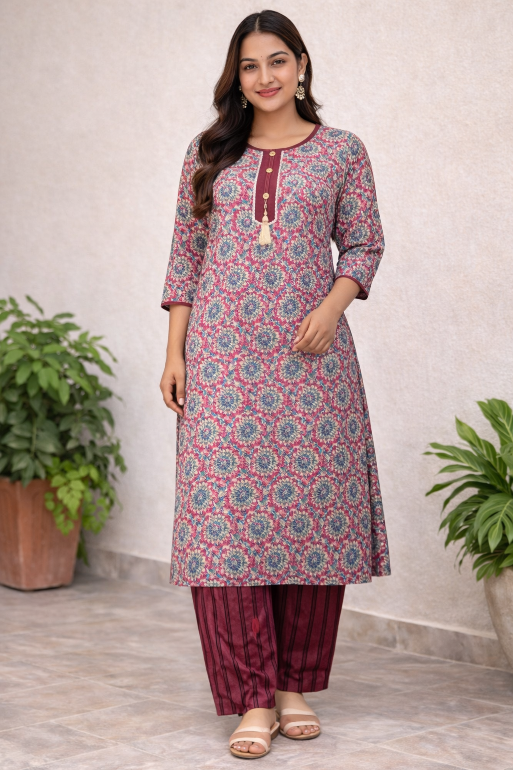 Pink Floral Medallion Cotton Kurta Set 🌸 | Elegant Daily & Summer Wear for Women