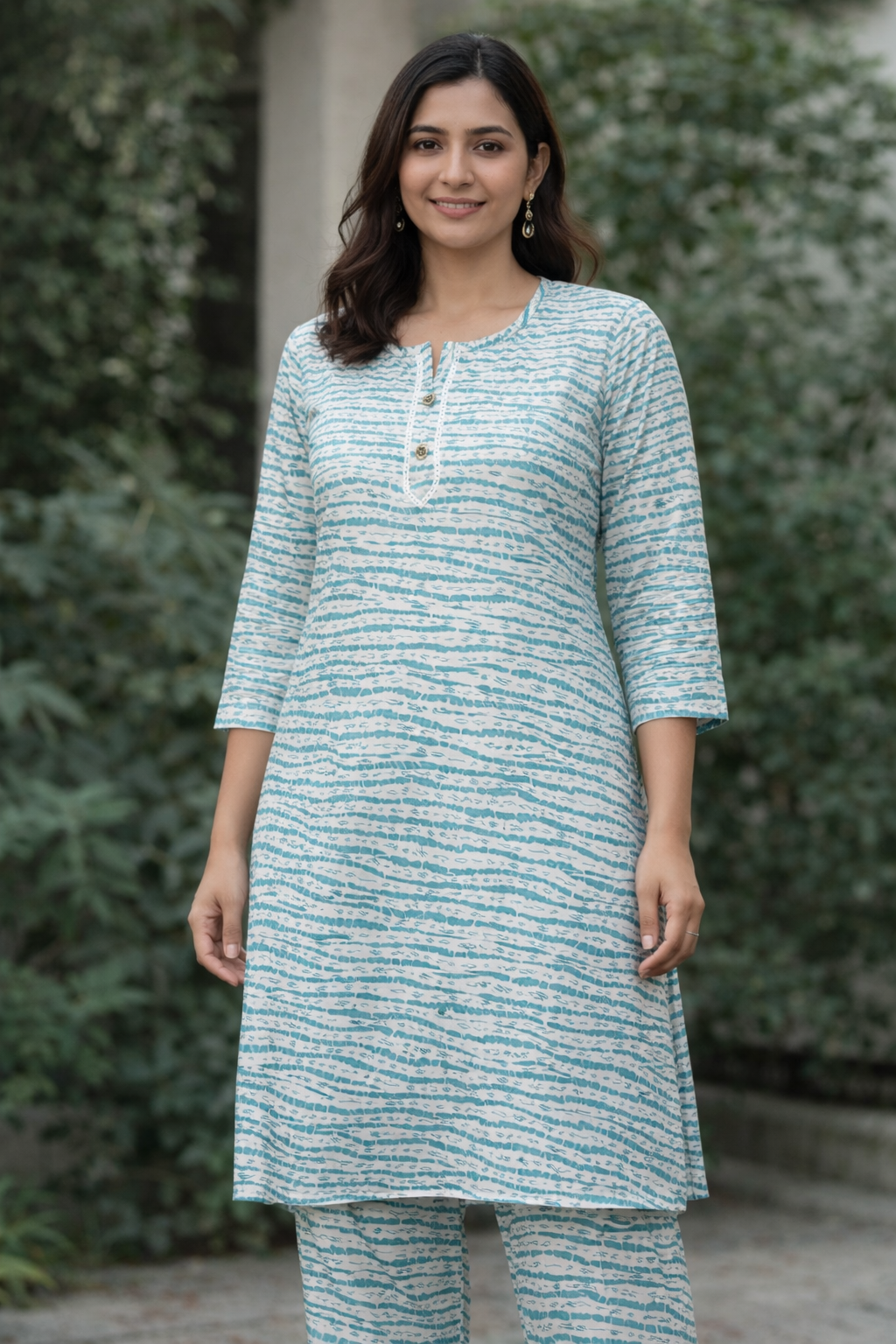 Teal Stripe Cotton Kurta Set 💚 | Minimal Daily & Office Wear for Women