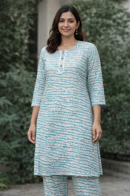 Teal Stripe Cotton Kurta Set 💚 | Minimal Daily & Office Wear for Women
