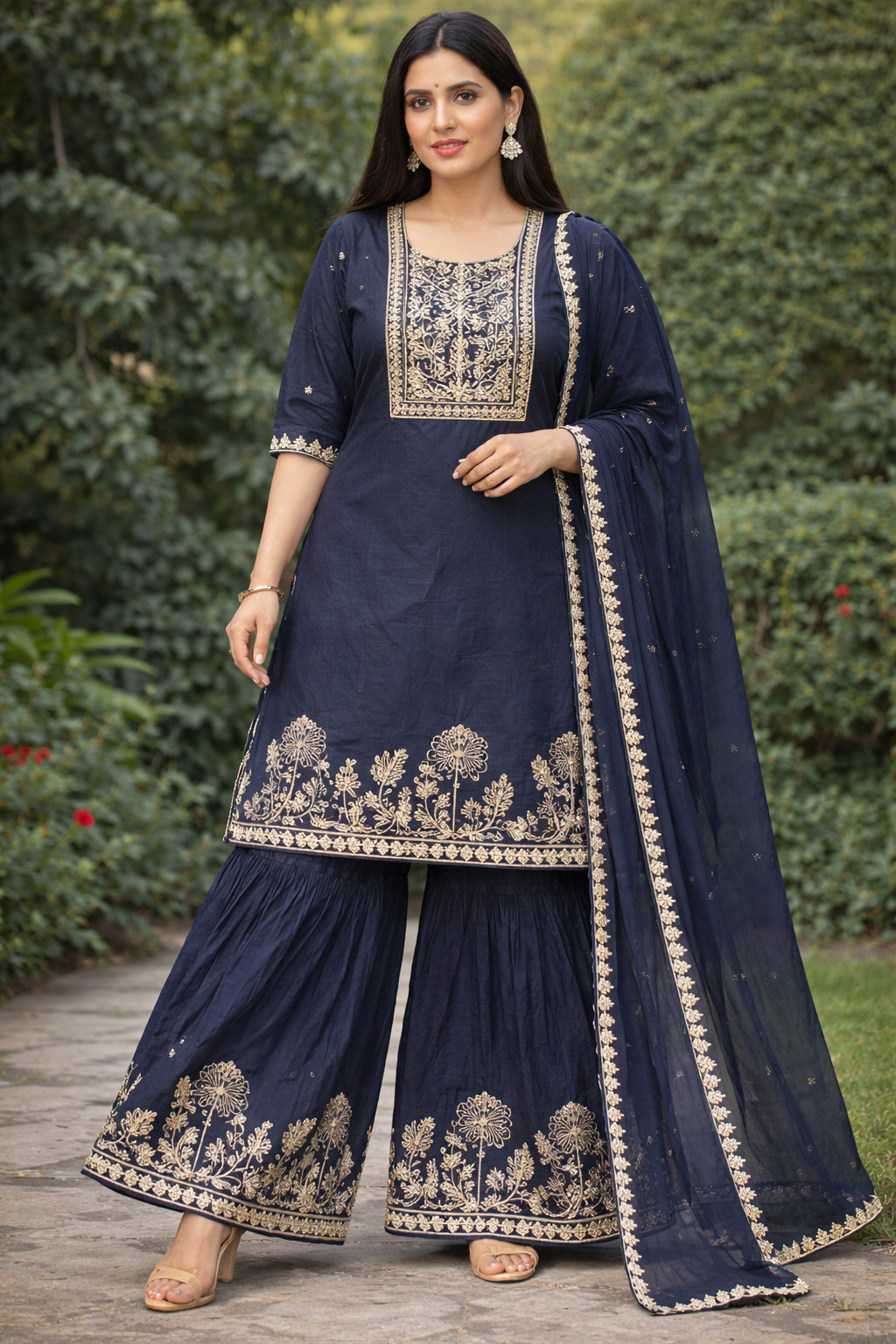 Navy Blue Embroidered Sharara Suit 💙 | Elegant Wedding & Festive Wear for Women