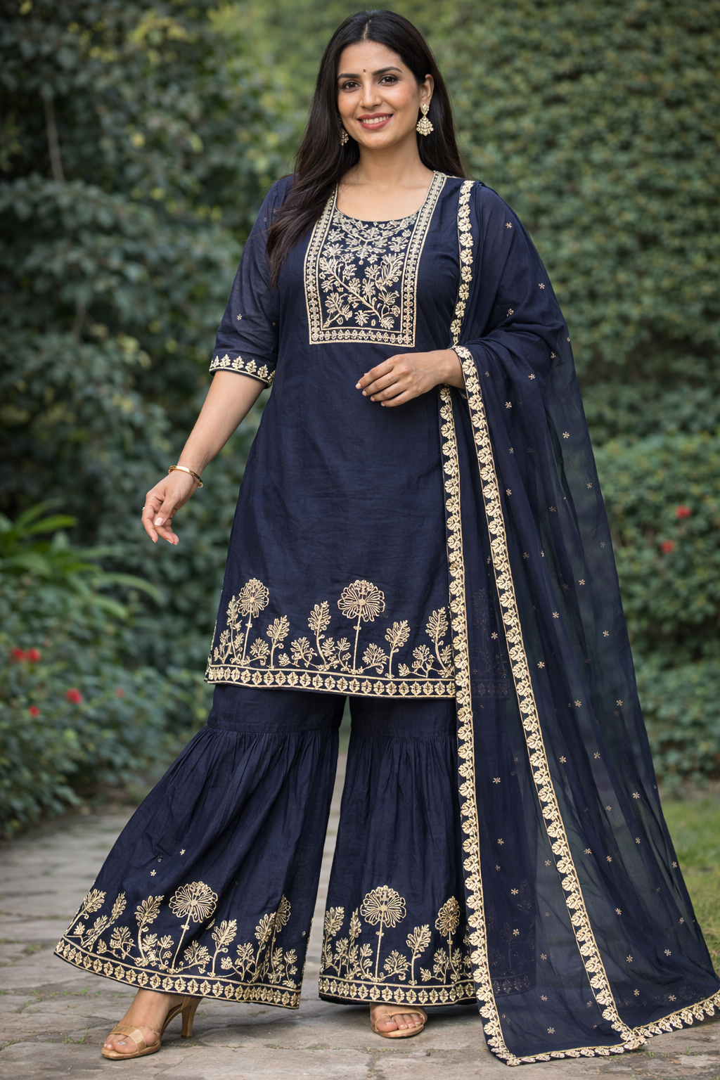 Navy Blue Embroidered Sharara Suit 💙 | Elegant Wedding & Festive Wear for Women