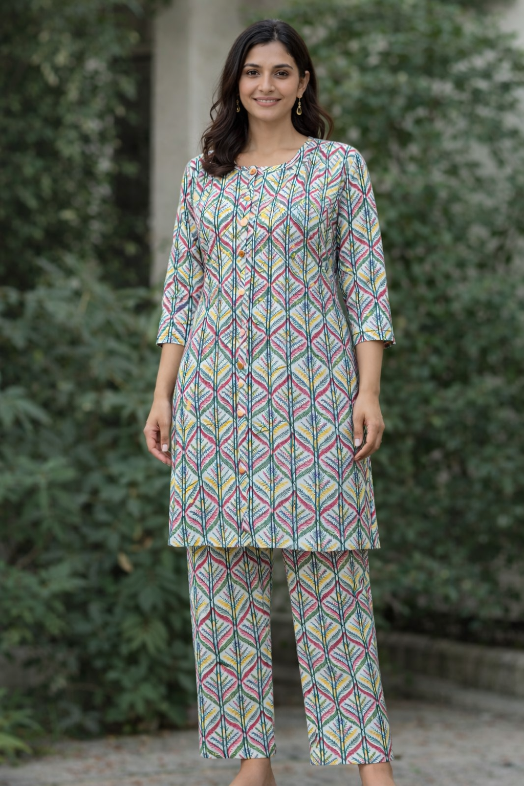 Multicolor Geometric Print Cotton Kurta Set 🎨 | Trendy & Vibrant Daily Wear for Women