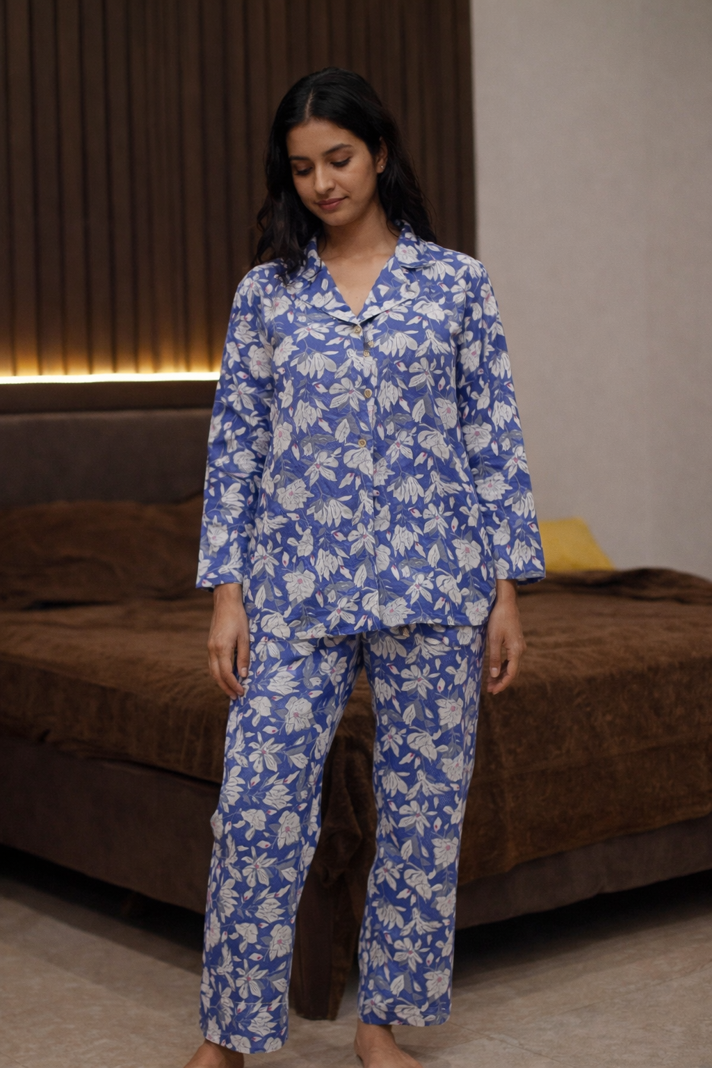 Blue Floral Cotton Night Suit Set 🌙 | Soft Breathable Sleepwear for Women