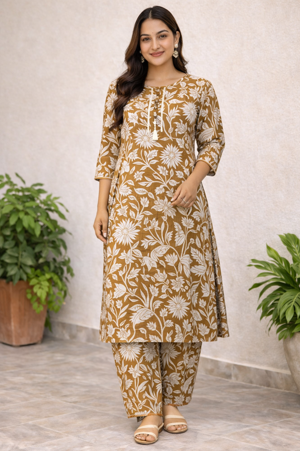 Mustard Floral Print Anarkali Kurta Set 🌼 | Flowy Festive & Ethnic Wear for Women