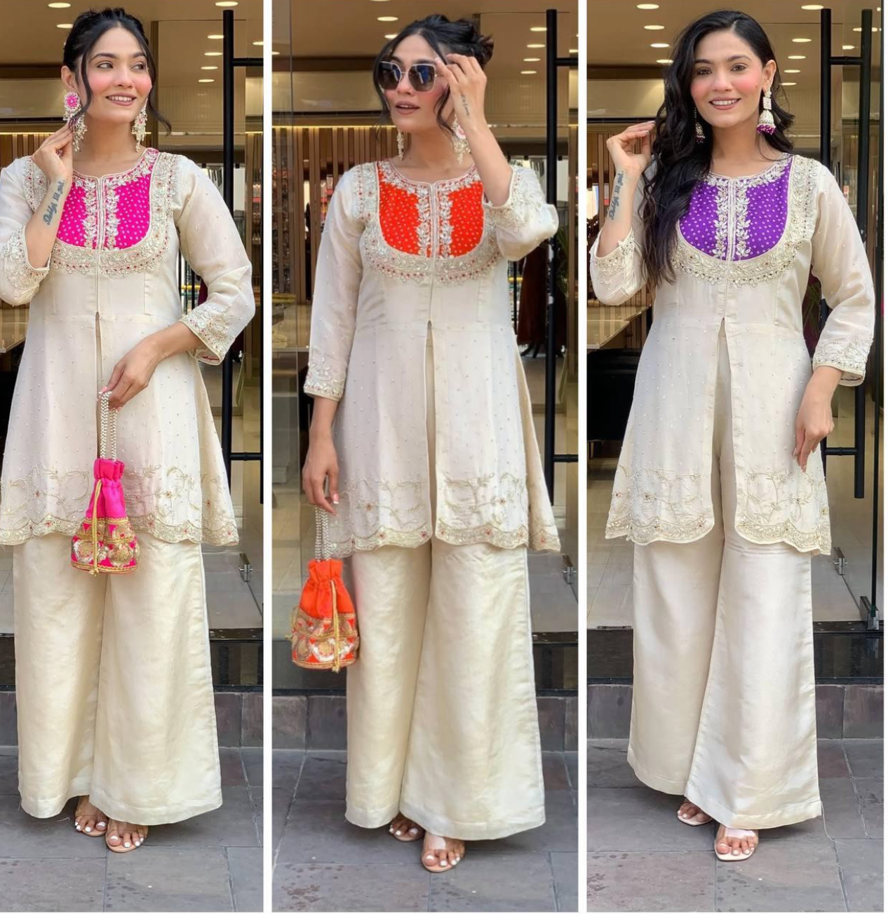 Ivory Embroidered Kurta Set with Palazzo 🫧 | Elegant Festive & Office Wear for Women