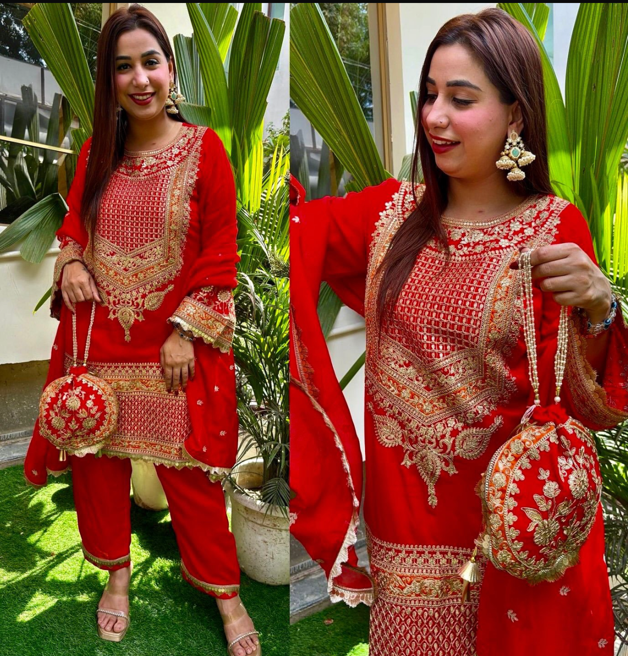 Crimson Royale Embroidered Georgette Kurta Set ❤️ | Premium Festive & Wedding Wear