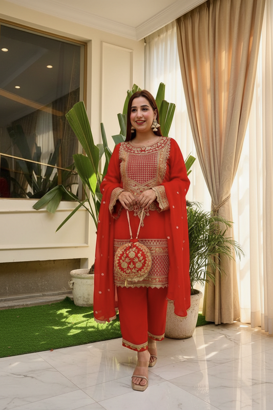 Crimson Royale Kurta Set – Luxury Interior