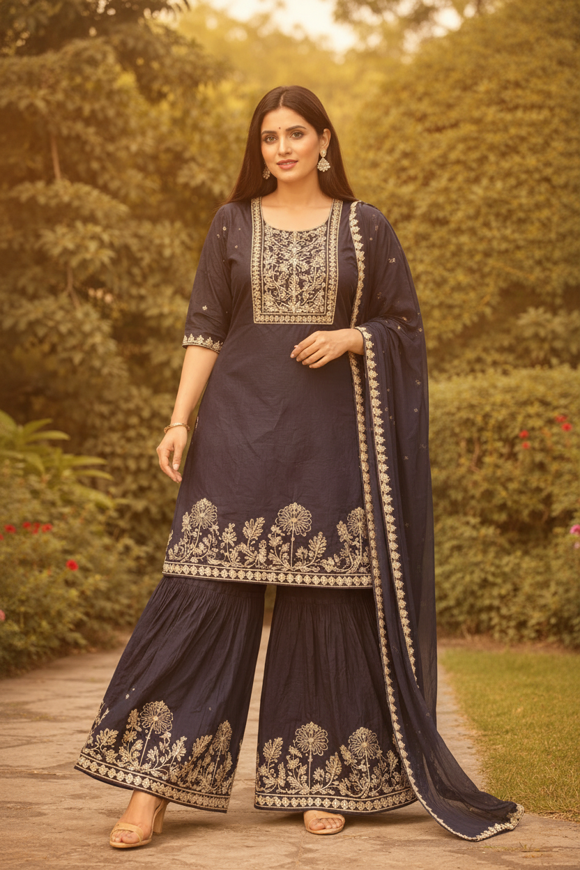 Navy Blue Suit - Garden Background